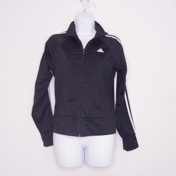 Adidas Women's Classic Track Jacket Black Small Zip Up Stripes - Picture 1 of 5